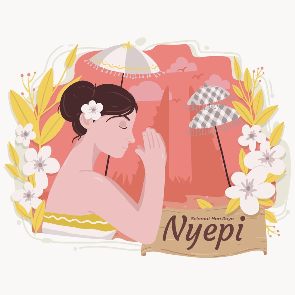 fille balinaise le jour de nyepi vecteur