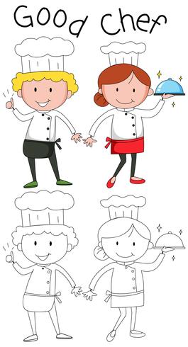 Doodle chef charcater sur fond blanc vecteur