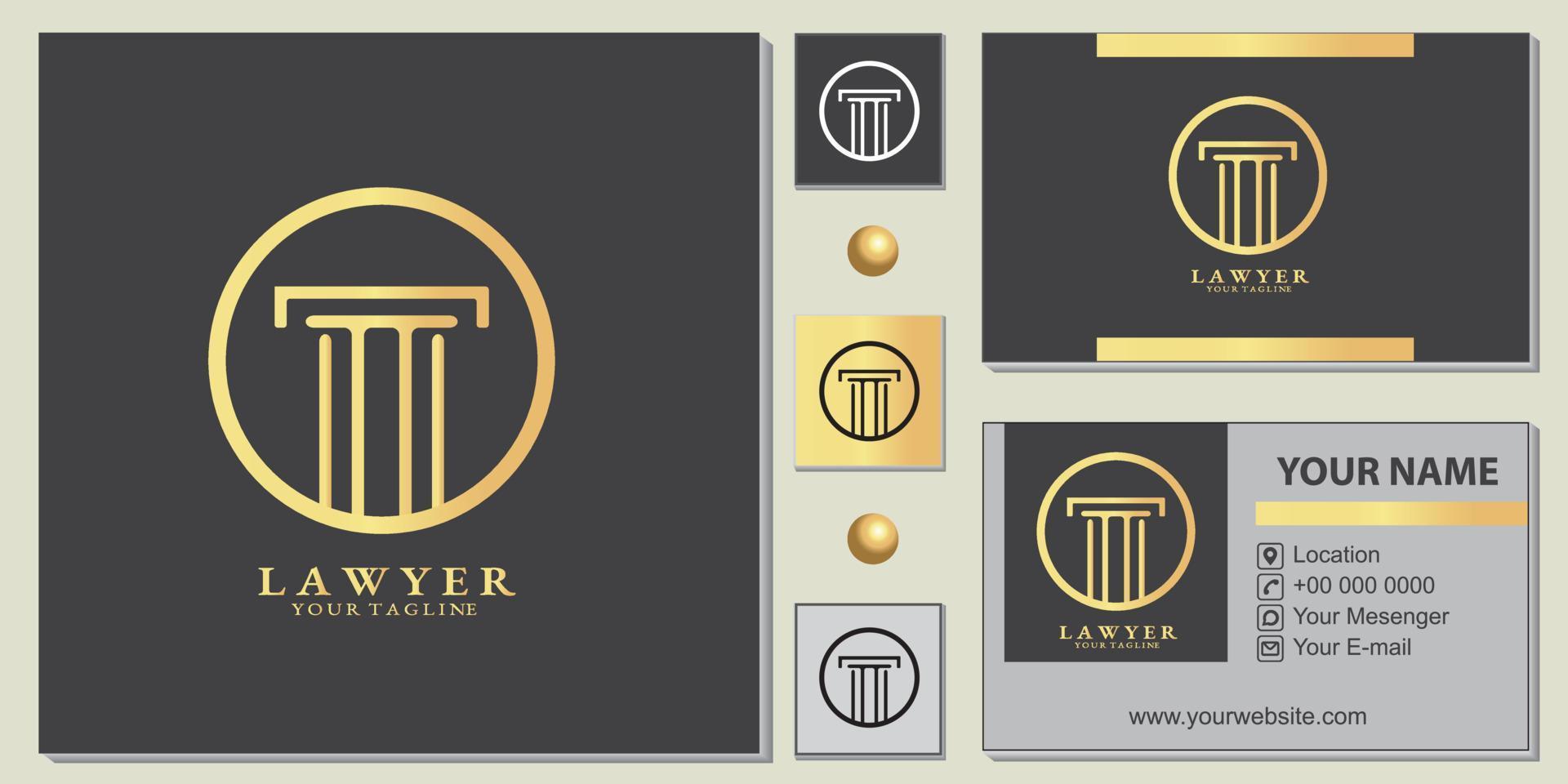 modèle premium de logo de pilier de cercle d'or de luxe avec vecteur de carte de visite élégante eps 10