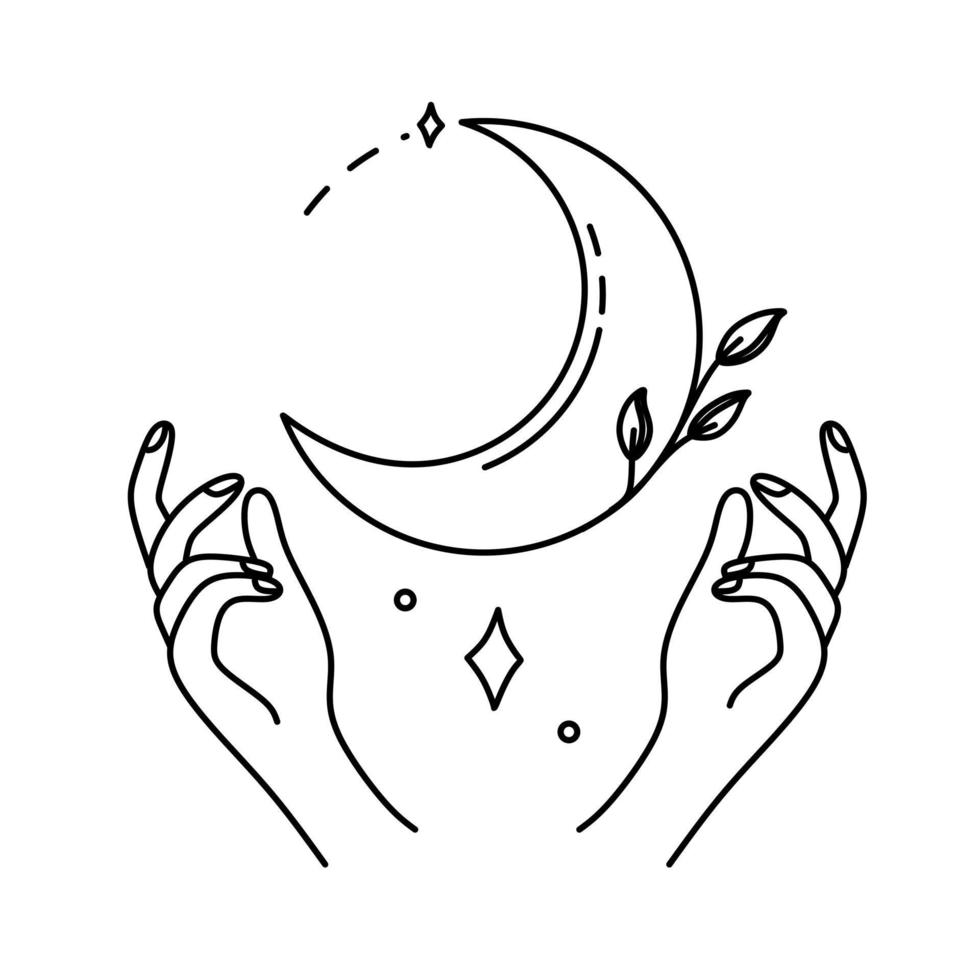 lune. symboles magiques griffonnages boho ésotérique éléments mystiques dessinés à la main cristaux de pierre. éléments vectoriels magiques vecteur