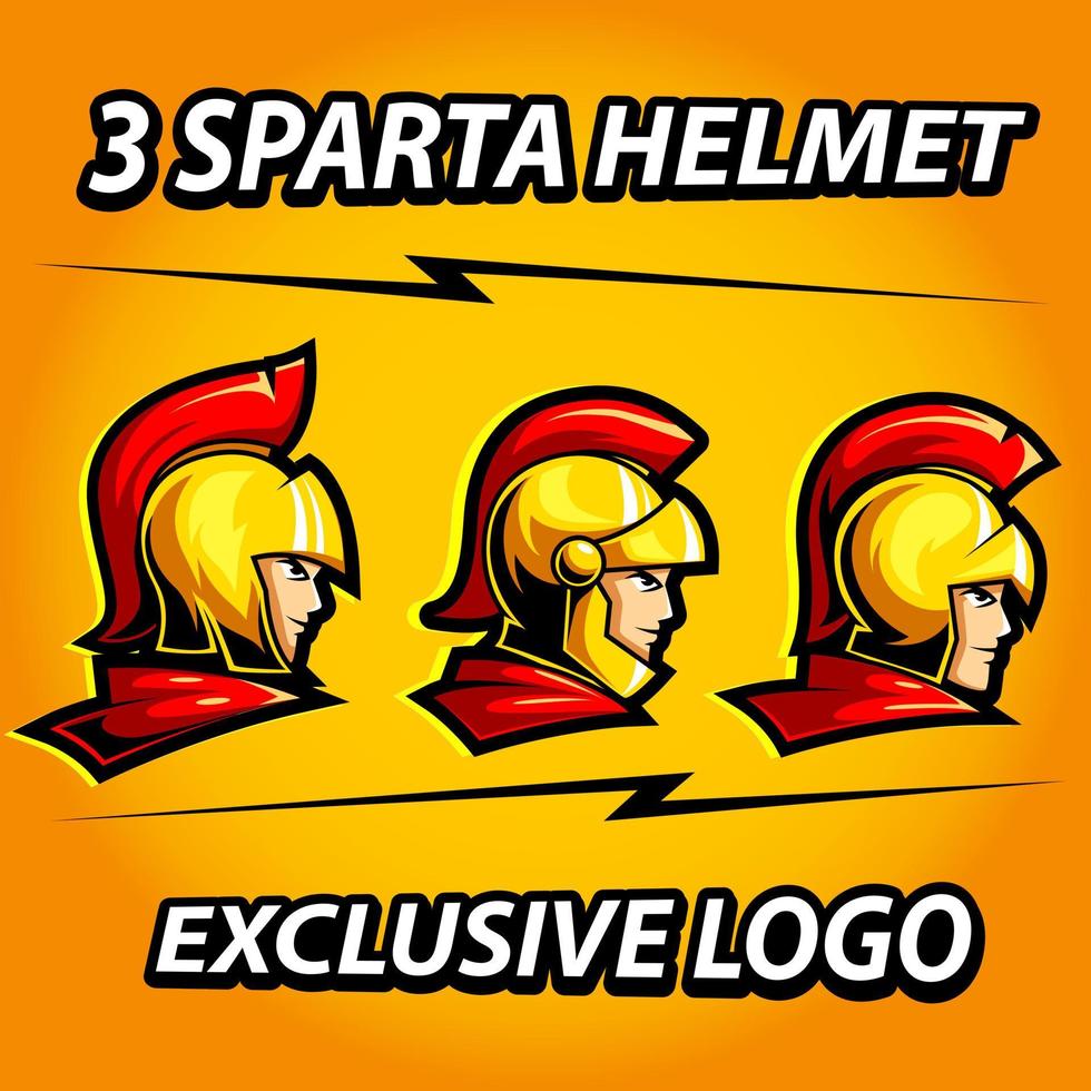 mascotte exclusive de trois casques spartiates pour le logo des sports et des sports vecteur