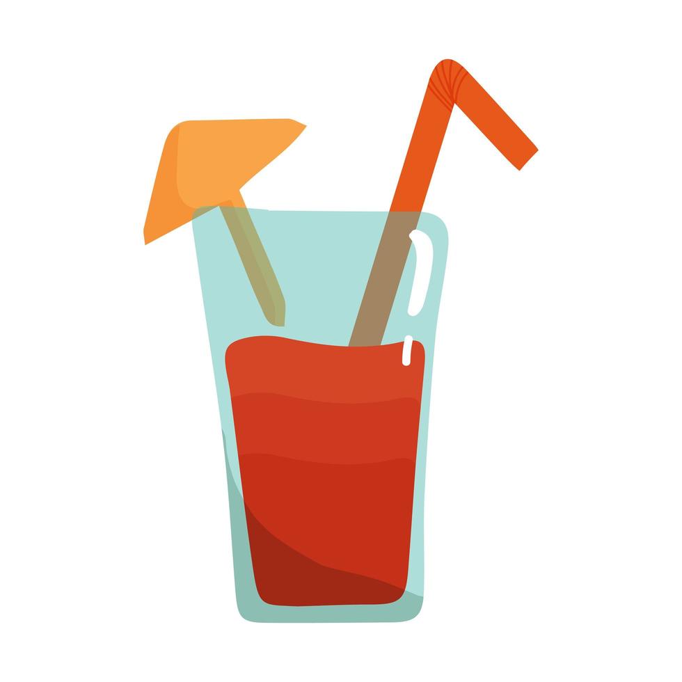 illustration vectorielle de cocktail rouge avec parapluie cocktail et paille dans un style plat de dessin animé. boissons d'été rafraîchissantes vecteur