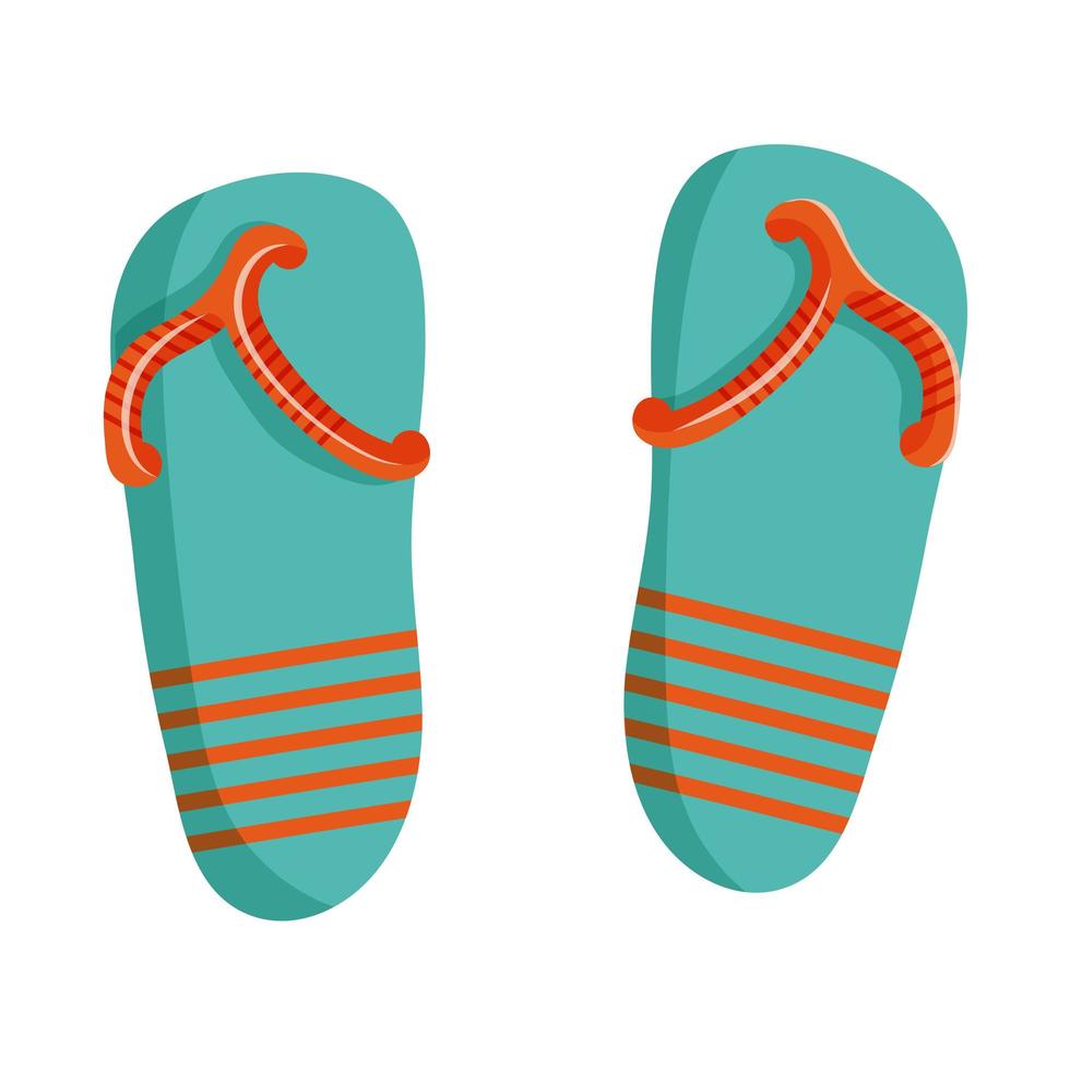 illustration vectorielle de tongs dans un style plat de dessin animé. chaussures de plage d'été en bleu avec des rayures orange vecteur