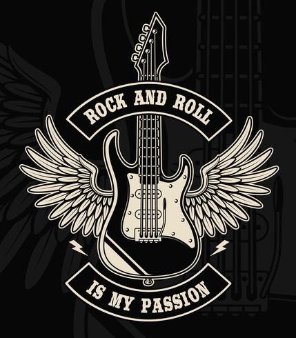 Guitare rock and roll avec illustration des ailes vecteur