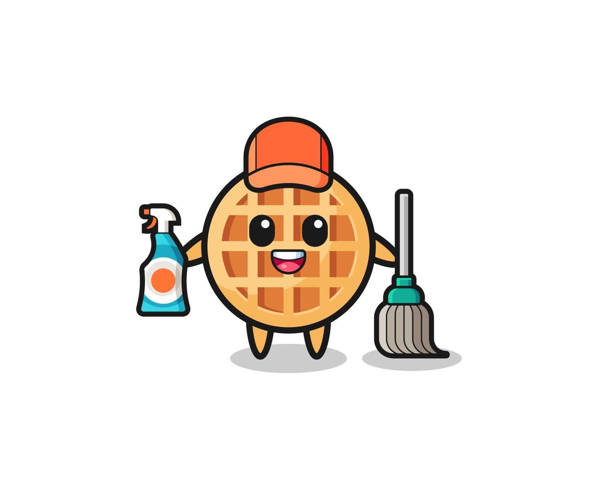 personnage mignon de gaufre de cercle comme mascotte de services de nettoyage vecteur