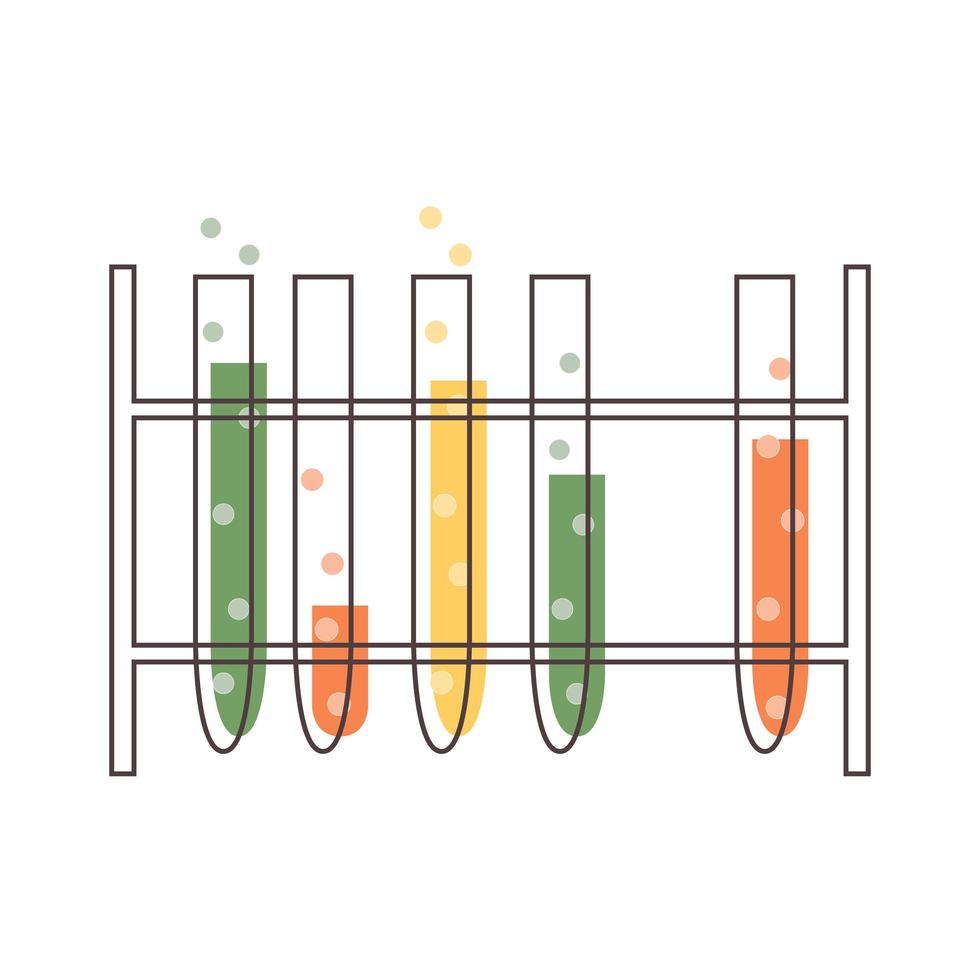 sertie d'équipement de laboratoire médical. support avec tube à essai. illustration plate solée vecteur