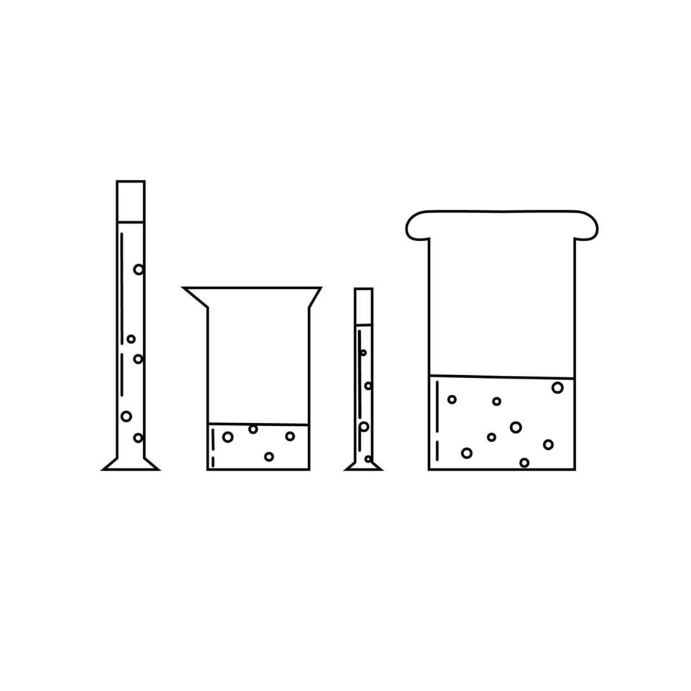 sertie d'équipement de laboratoire médical - béchers. illustration de contour unique vecteur