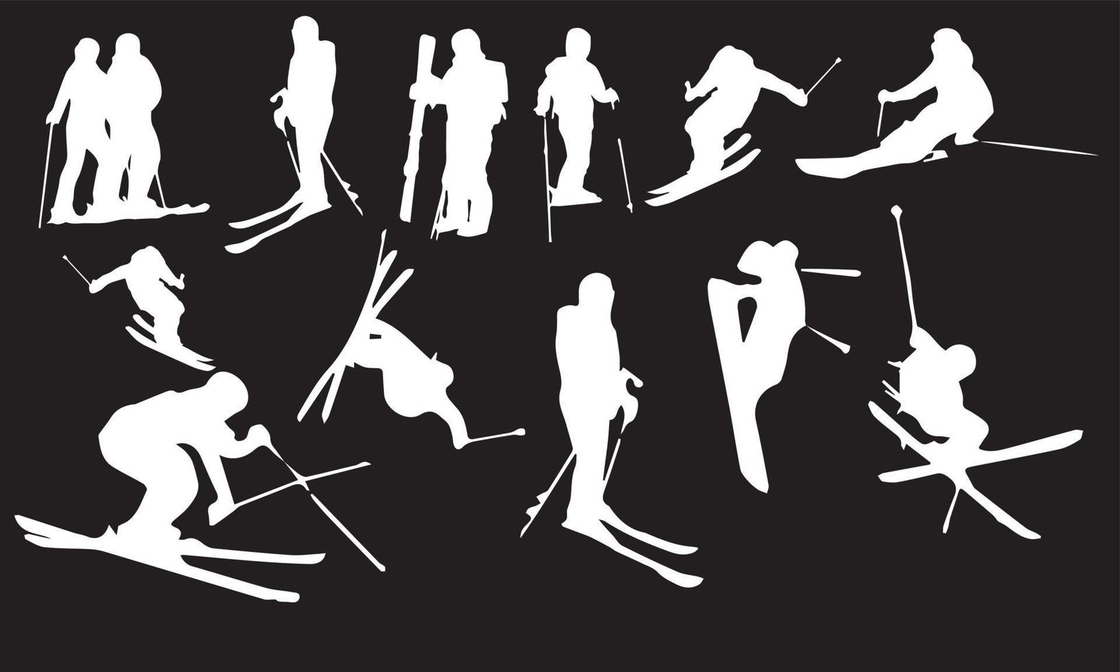 ensemble de conception vectorielle de silhouettes vectorielles de ski vecteur
