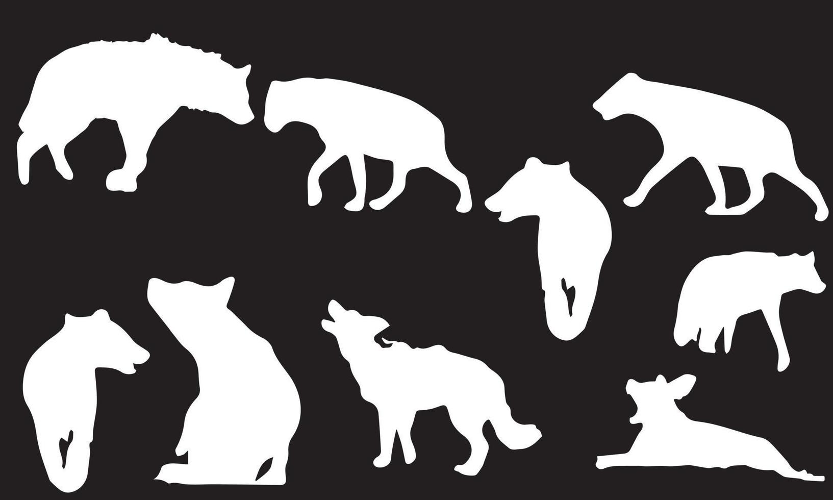 illustration animale vectorielle. silhouette noire d'une hyène sur fond noir et blanc vecteur