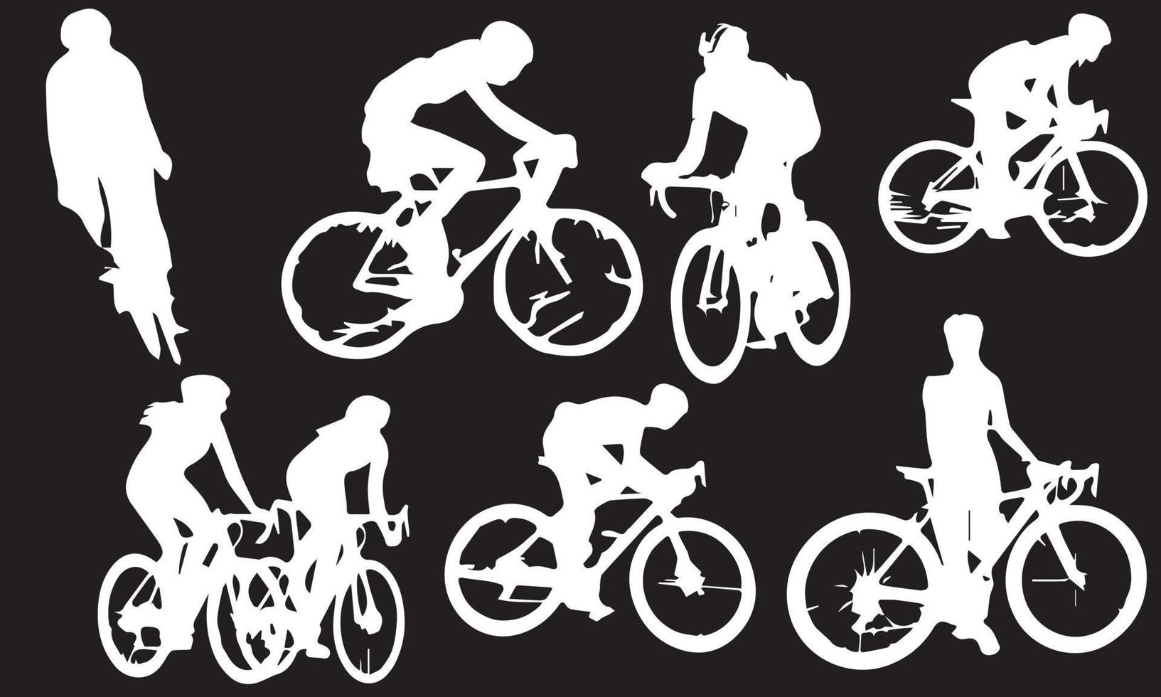 un ensemble de cyclistes cyclistes faisant du vélo dans la conception d'illustration vectorielle de silhouettes vecteur