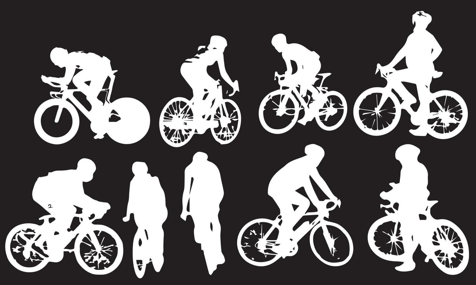 un ensemble de cyclistes cyclistes faisant du vélo dans la conception d'illustration vectorielle de silhouettes vecteur