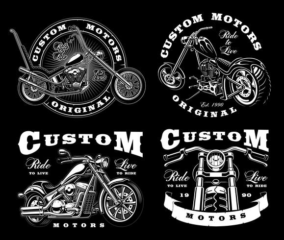 Ensemble de 4 illustrations de motards vintage sur fond sombre_3 vecteur