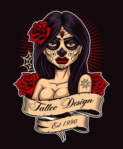 Fille tatouage chicano vecteur