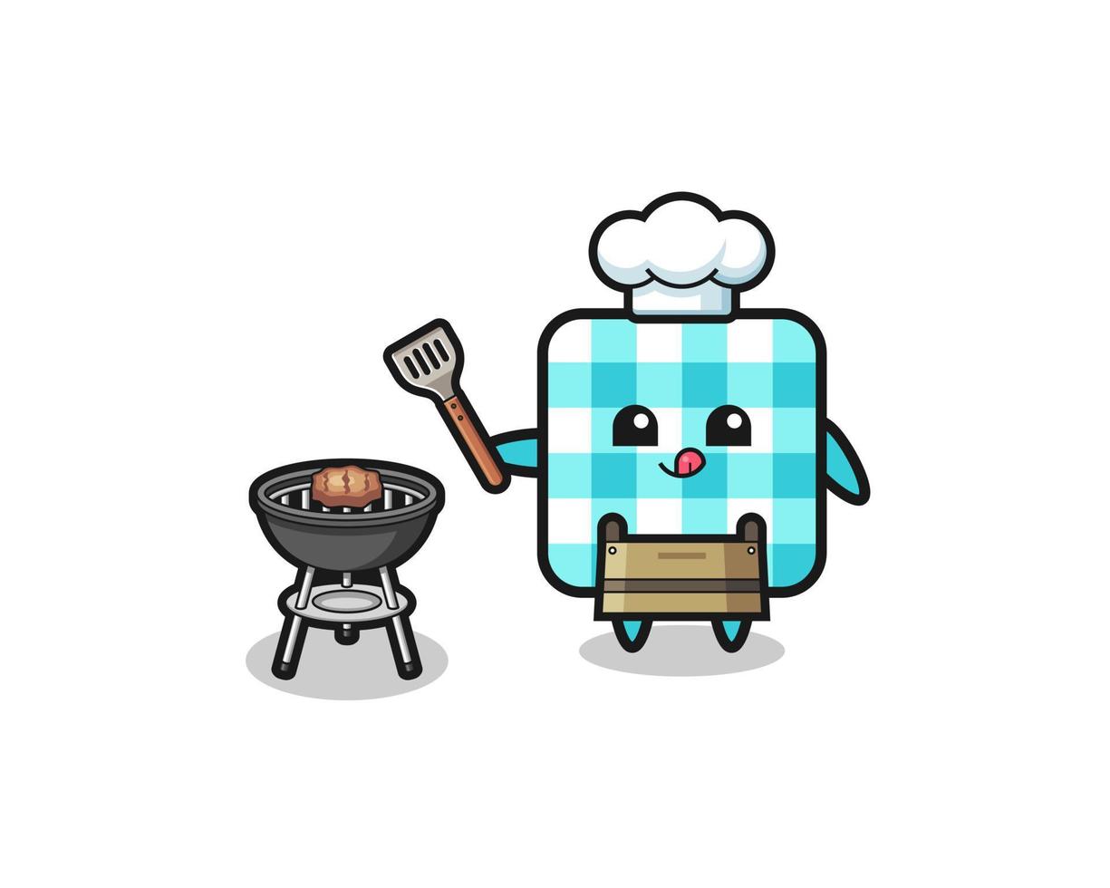 nappe à carreaux barbecue chef avec un grill vecteur