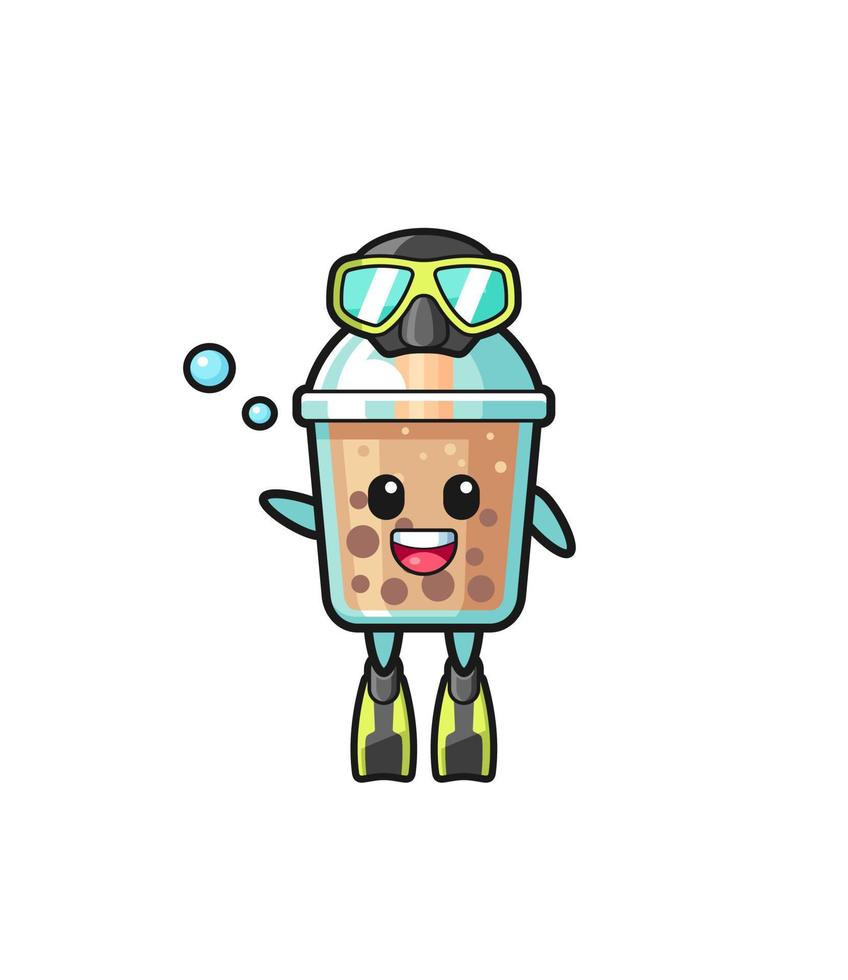 le personnage de dessin animé de plongeur de thé à bulles vecteur