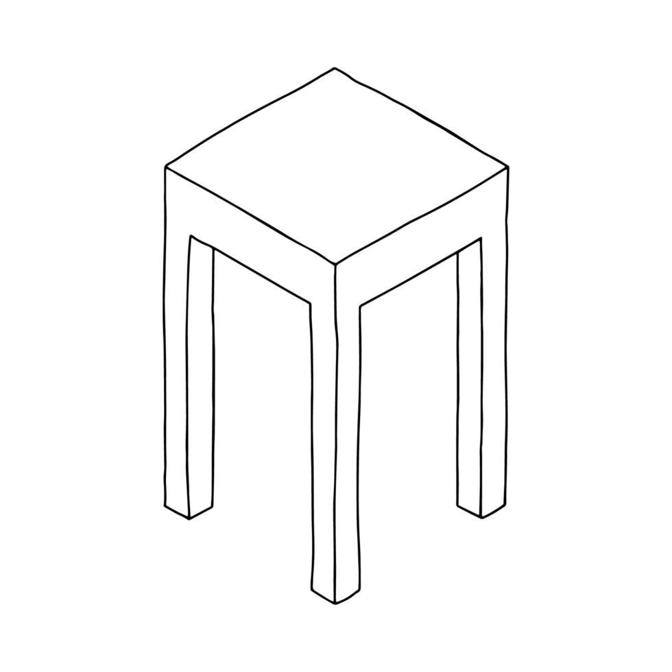 tabouret dans le style de doodle.image noir et blanc.la chaise en vue isométrique.contour dessin à la main.image vectorielle vecteur