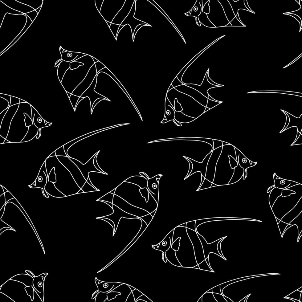 modèle sans couture avec fish.fish avec un grand fin.nautical theme.doodle style.black et blanc image.white outline.vector illustration. vecteur