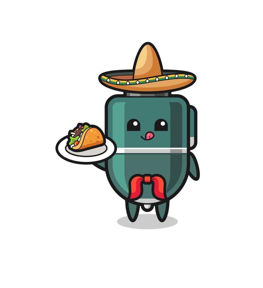 stylo à bille chef mexicain mascotte tenant un taco vecteur