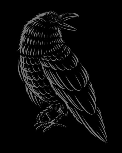 Illustration en noir et blanc du corbeau. vecteur