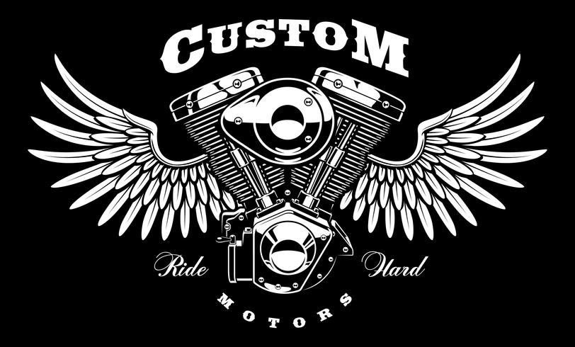 Moteur De Moto Et Des Ailes. Emblème, Conception T-shirt. Pour Un Fond  Sombre. Clip Art Libres De Droits, Svg, Vecteurs Et Illustration. Image  62145760