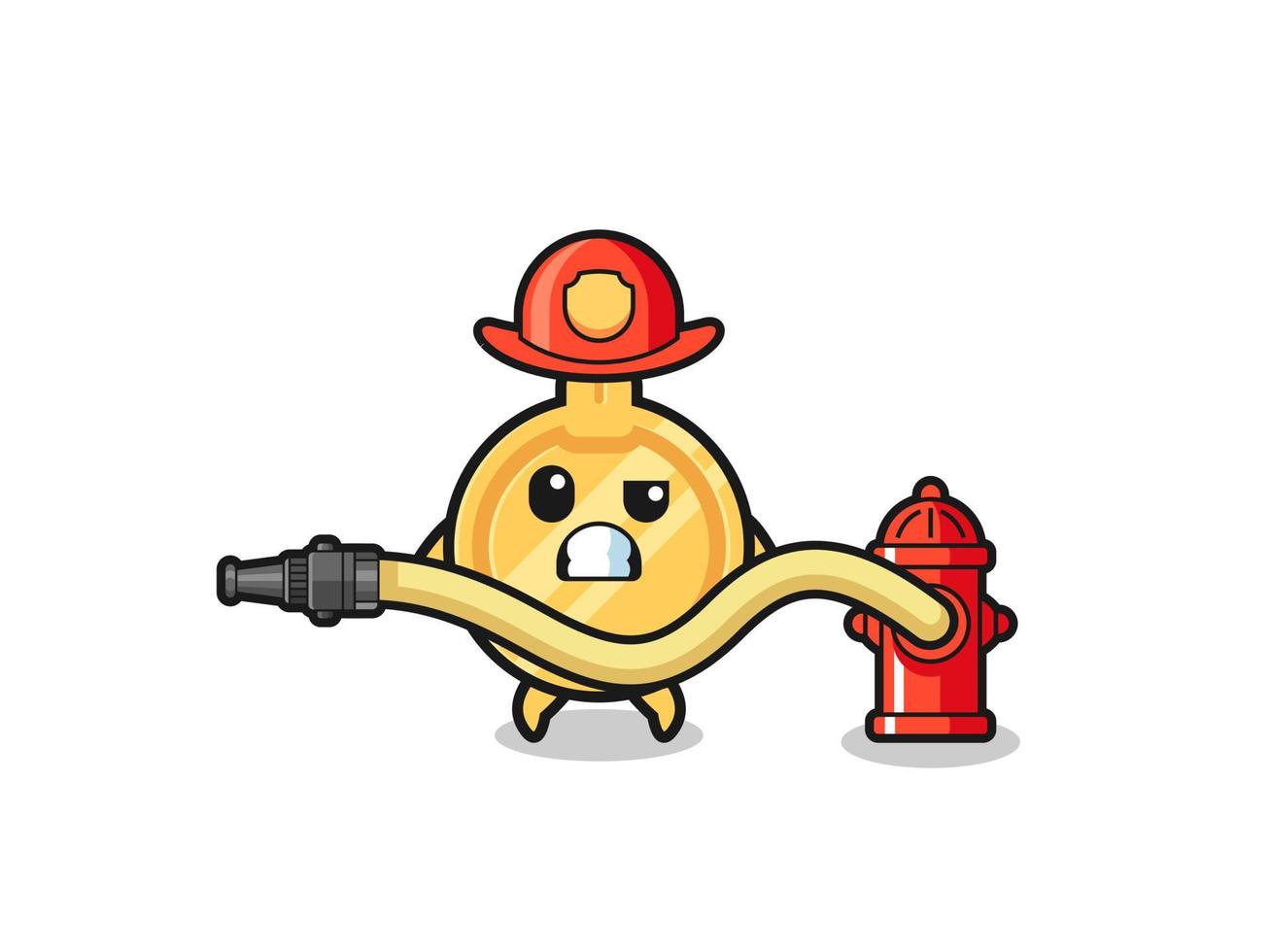 dessin animé clé en tant que mascotte de pompier avec tuyau d'eau vecteur