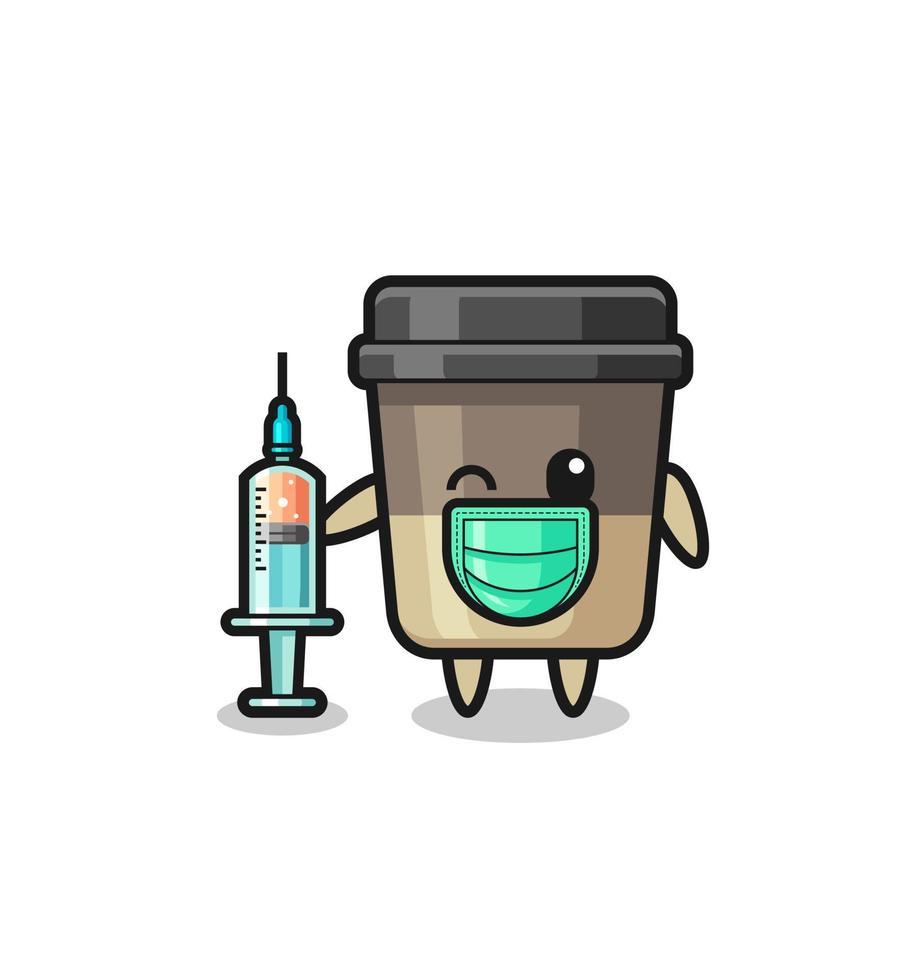 mascotte de tasse de café en tant que vaccinateur vecteur