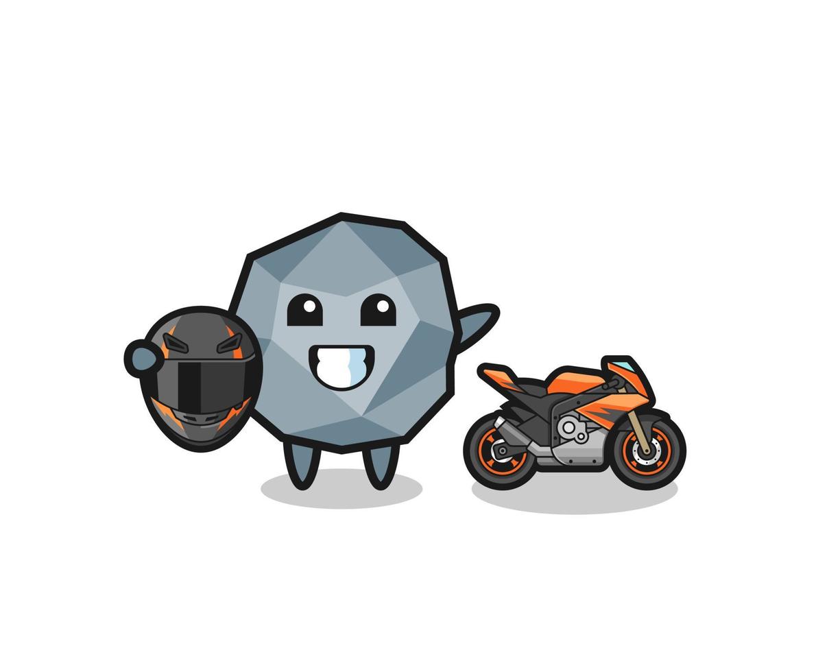 dessin animé mignon en pierre en tant que coureur de moto vecteur