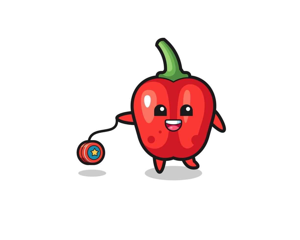 dessin animé de mignon poivron rouge jouant un yoyo vecteur