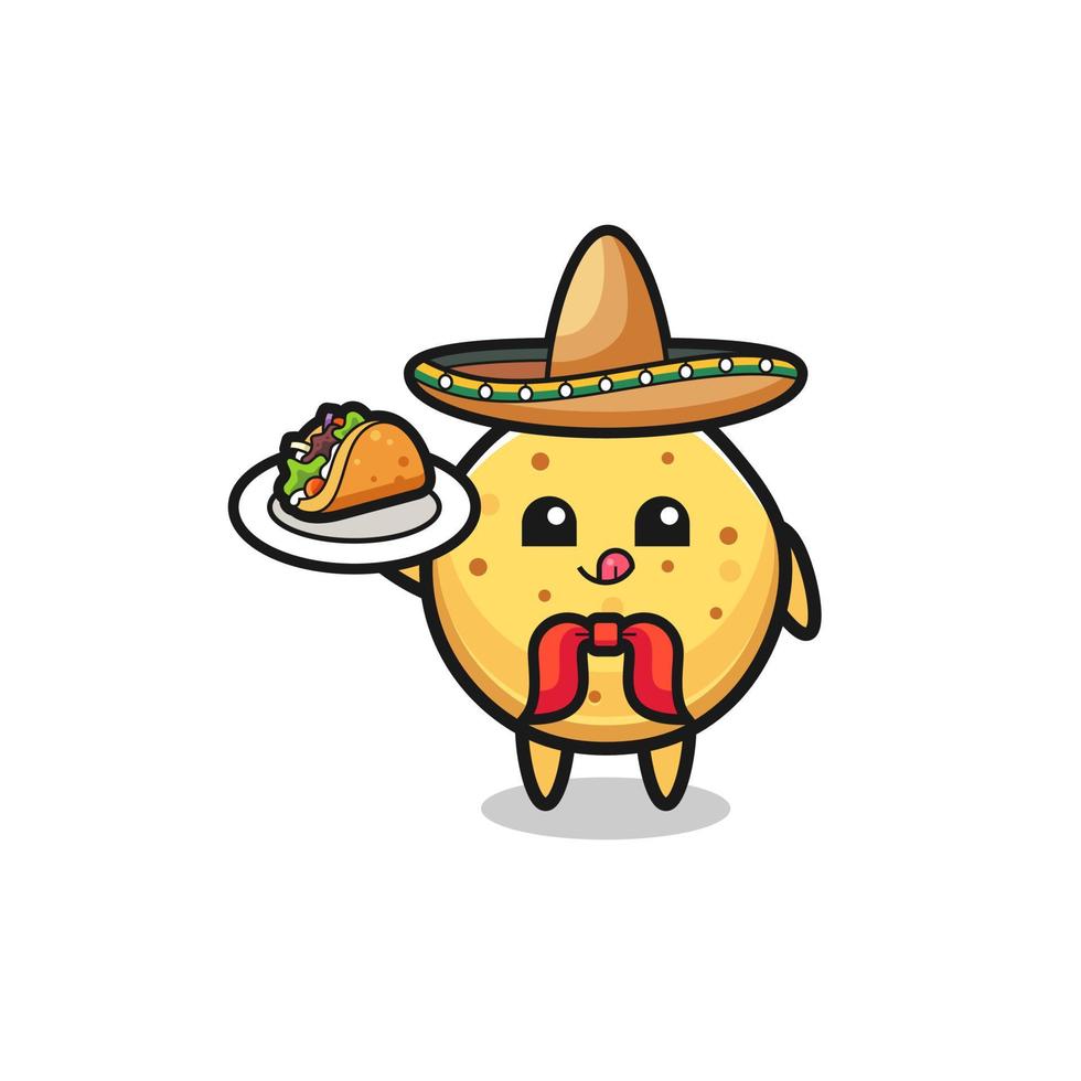 mascotte de chef mexicain de croustilles tenant un taco vecteur