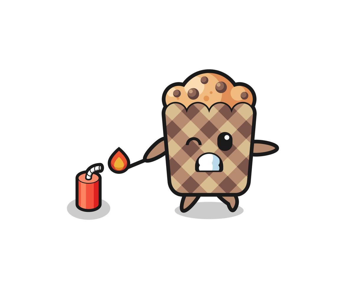 illustration de mascotte de muffin jouant au pétard vecteur