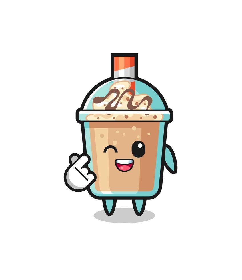 personnage de milkshake faisant coeur de doigt coréen vecteur