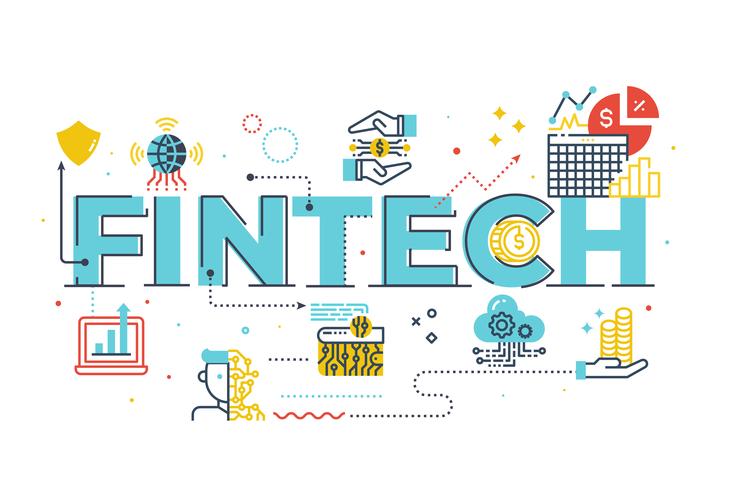 Illustration de lettrage de mot Fintech (Financial Technology) vecteur