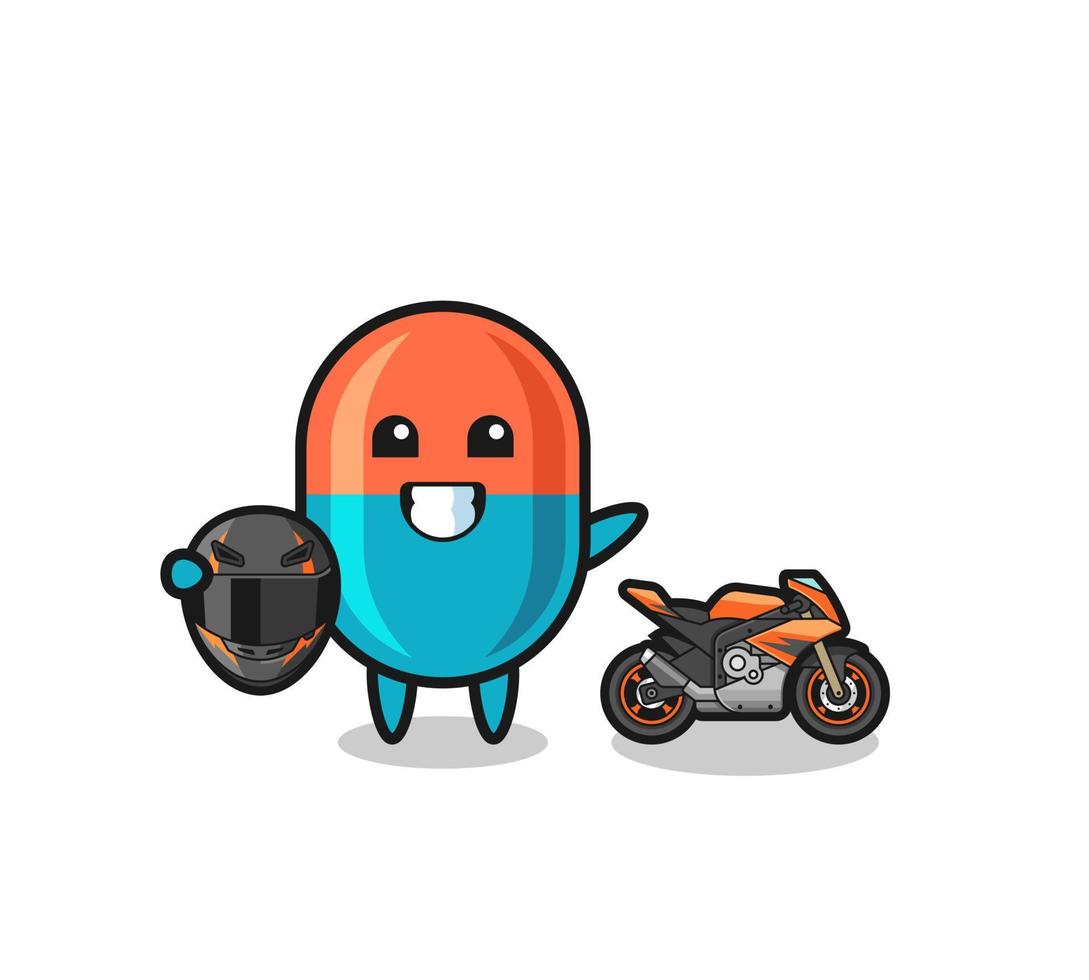 dessin animé mignon de capsule en tant que coureur de moto vecteur