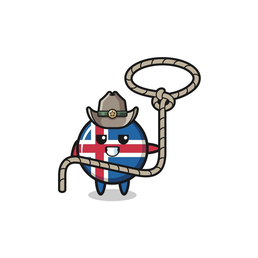 le cow-boy du drapeau islandais avec une corde de lasso vecteur