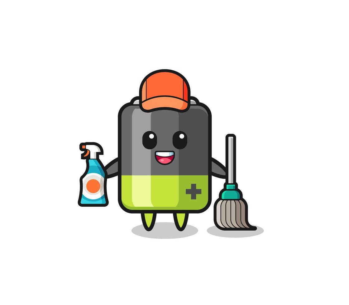 personnage de batterie mignon en tant que mascotte des services de nettoyage vecteur