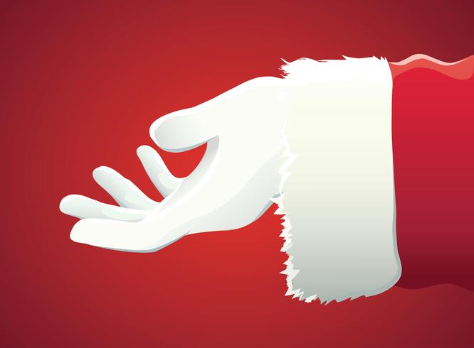 Père Noël main présentant votre texte ou produit de Noël sur fond rouge avec espace de copie vecteur