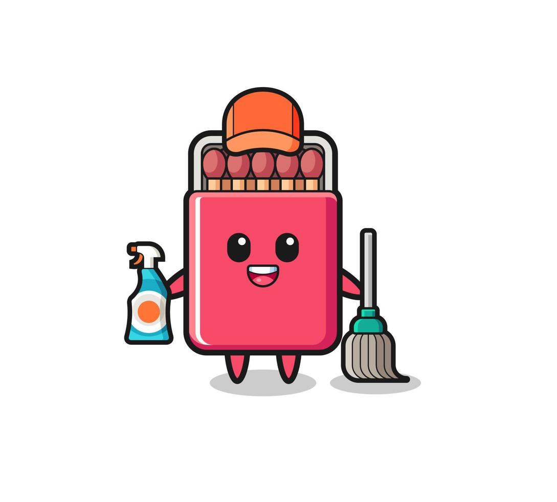 joli personnage de boîte d'allumettes en tant que mascotte des services de nettoyage vecteur