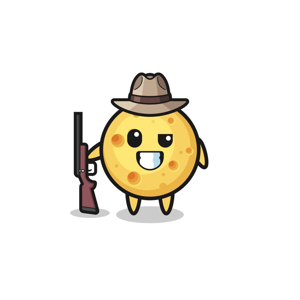 mascotte de chasseur de fromage rond tenant un pistolet vecteur