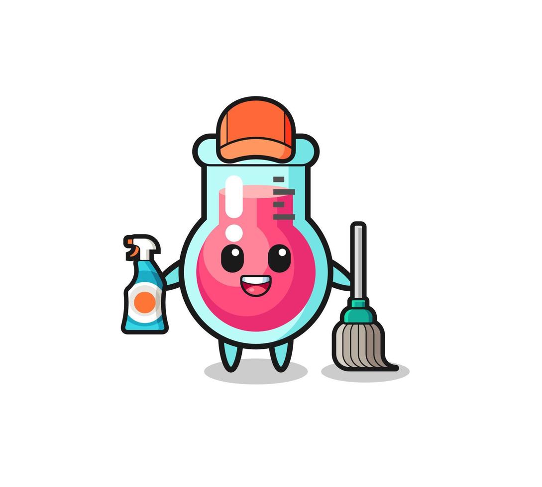 joli personnage de bécher de laboratoire en tant que mascotte des services de nettoyage vecteur