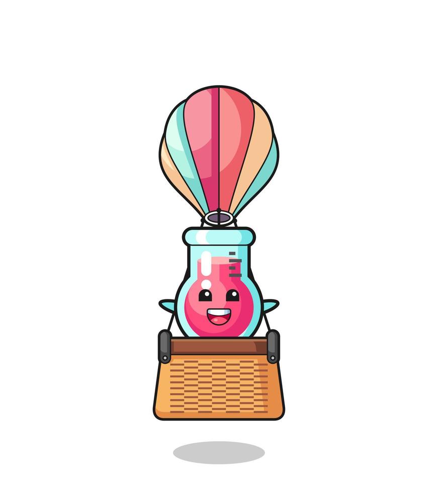 mascotte de bécher de laboratoire chevauchant une montgolfière vecteur
