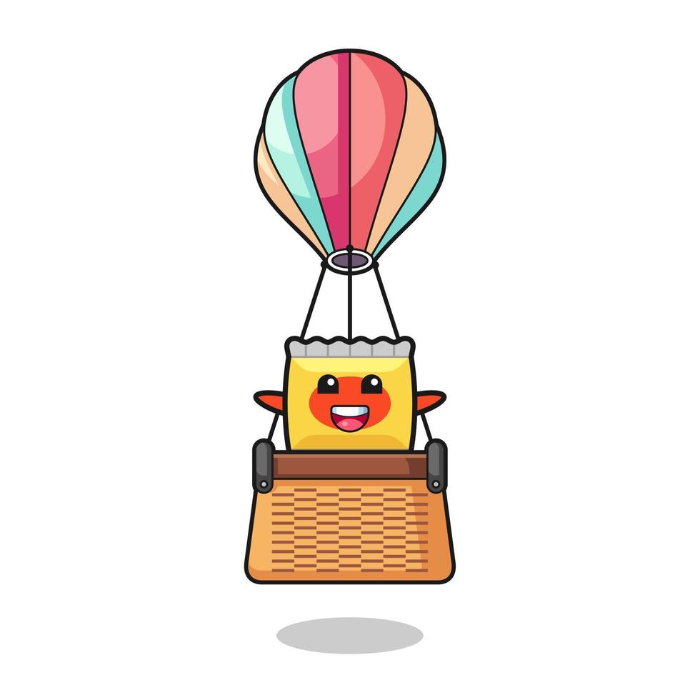 snack mascotte chevauchant une montgolfière vecteur
