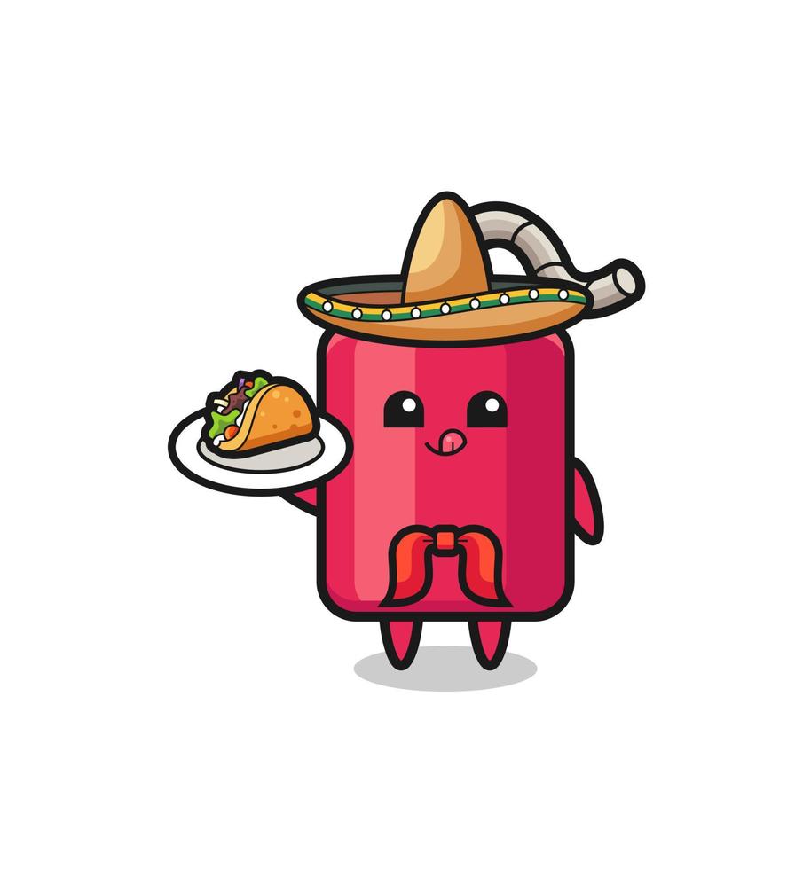 mascotte de chef mexicain dynamite tenant un taco vecteur