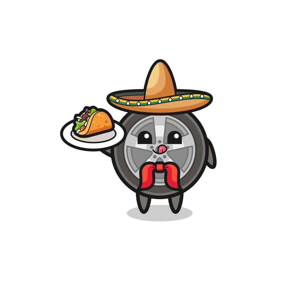 mascotte de chef mexicain de roue de voiture tenant un taco vecteur