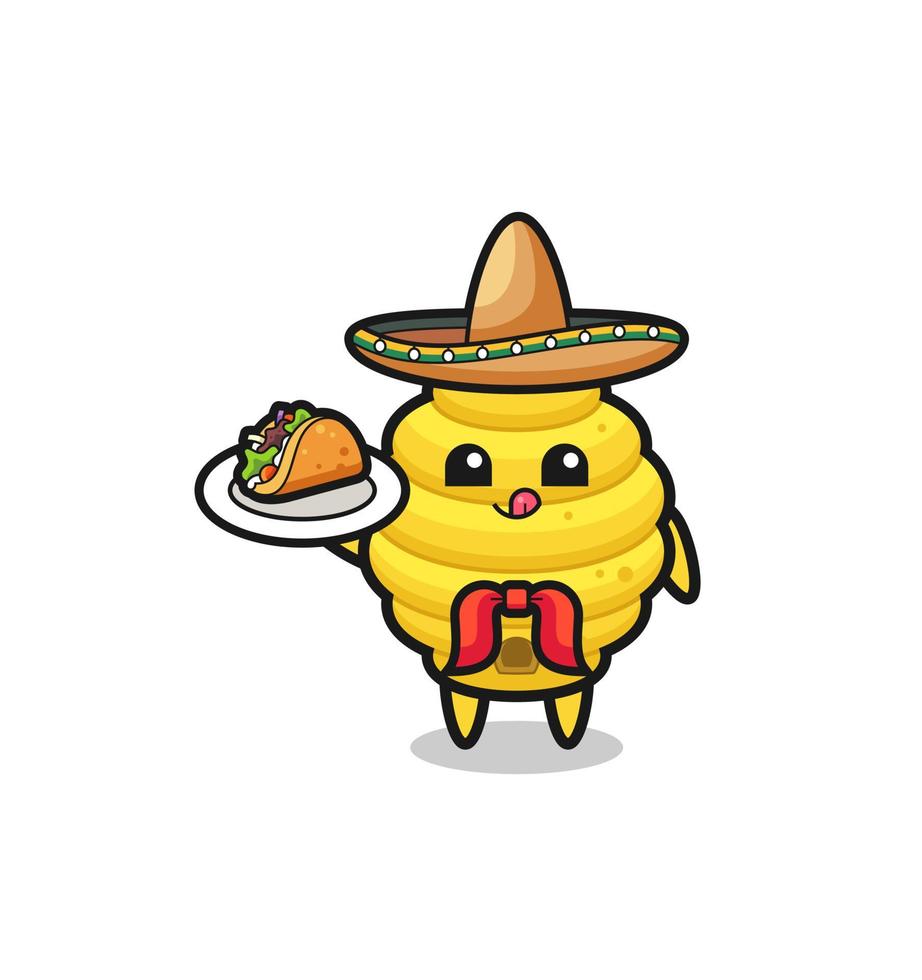 mascotte de chef mexicain de ruche d'abeilles tenant un taco vecteur