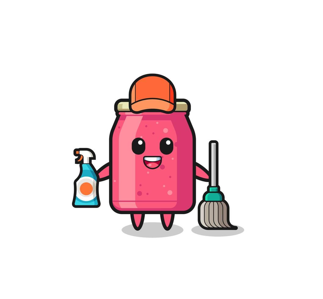 mignon personnage de confiture de fraises en tant que mascotte des services de nettoyage vecteur