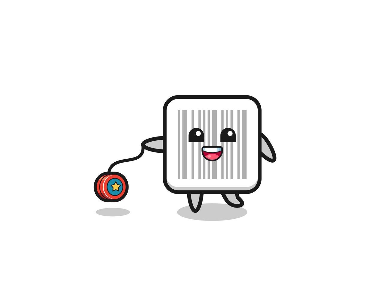 dessin animé de code à barres mignon jouant un yoyo vecteur