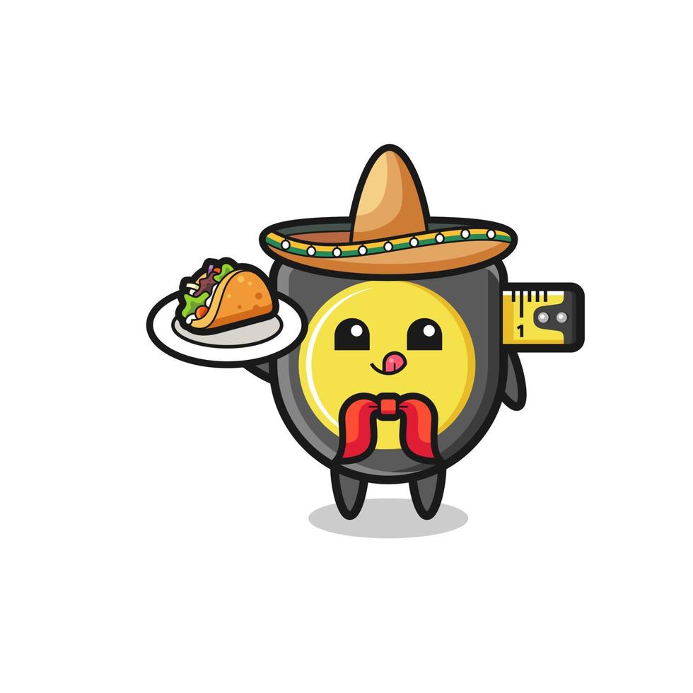 Mascotte de chef mexicain ruban à mesurer tenant un taco vecteur