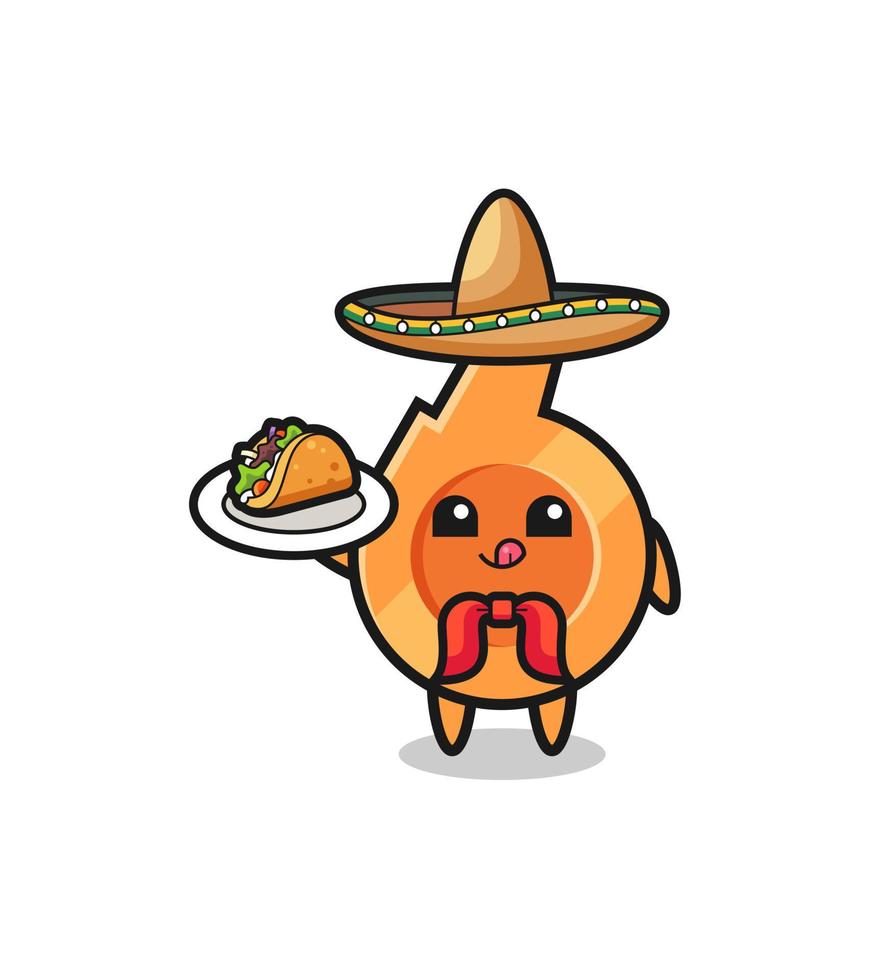 mascotte de chef mexicain sifflet tenant un taco vecteur