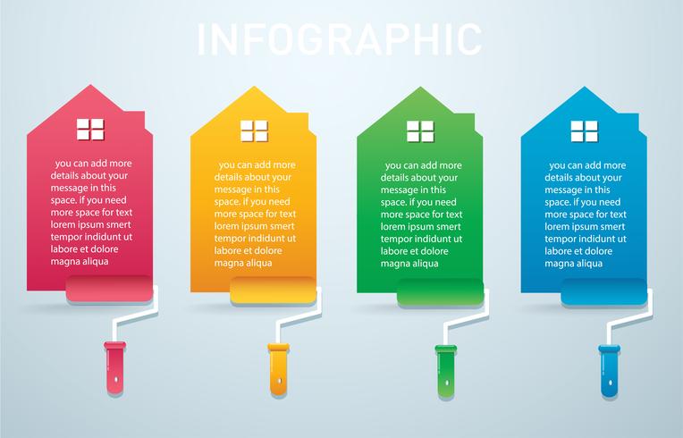 maison colorée avec un rouleau à peinture infographie 4 options fond illustration vectorielle vecteur