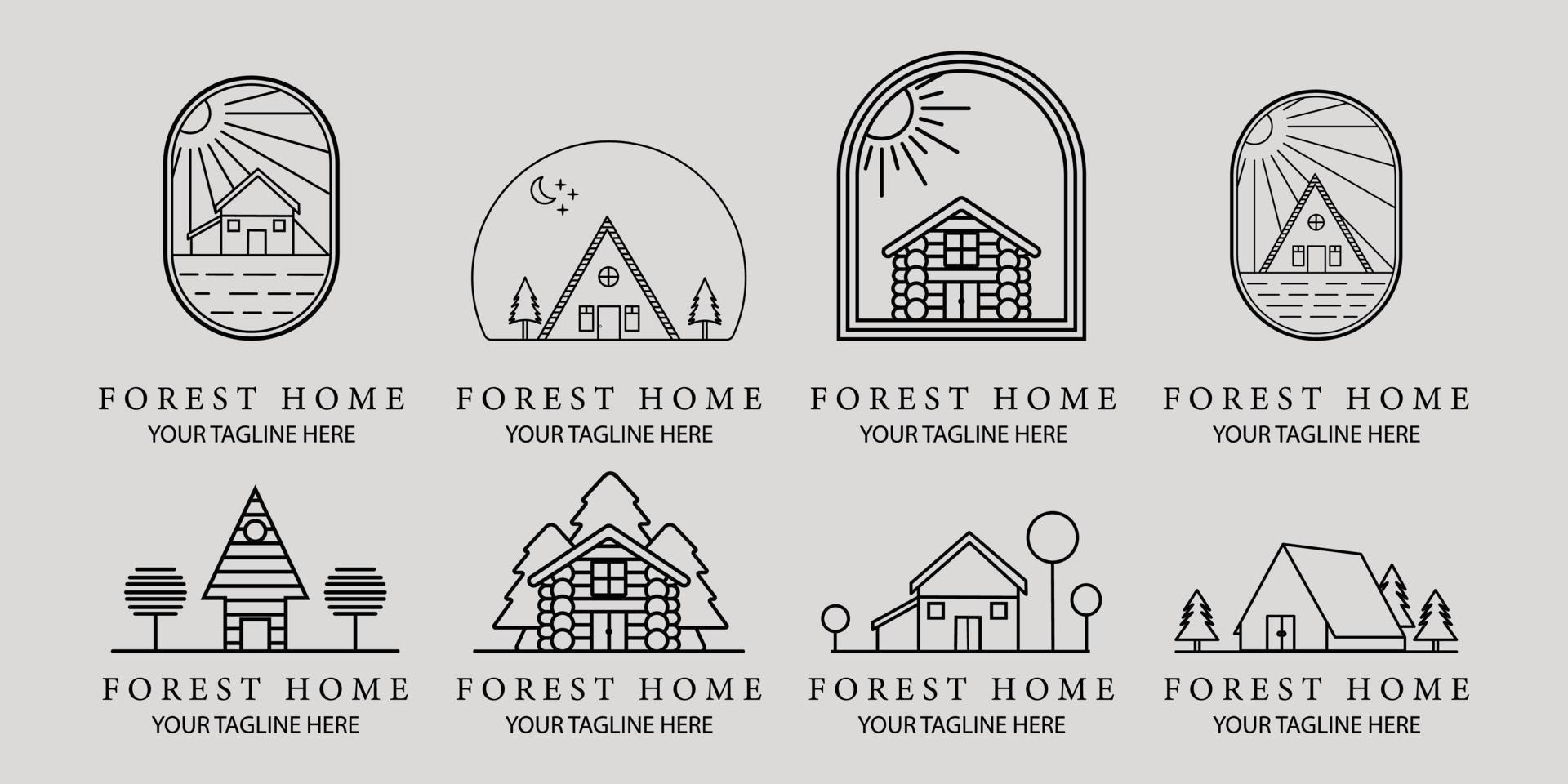 ensemble de chalet ou de maison dessin au trait minimaliste simple vecteur logo icône illustration design